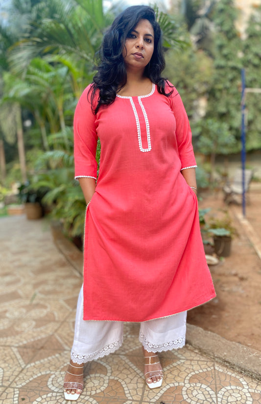 JIA - Only Kurta - Peach soft cotton