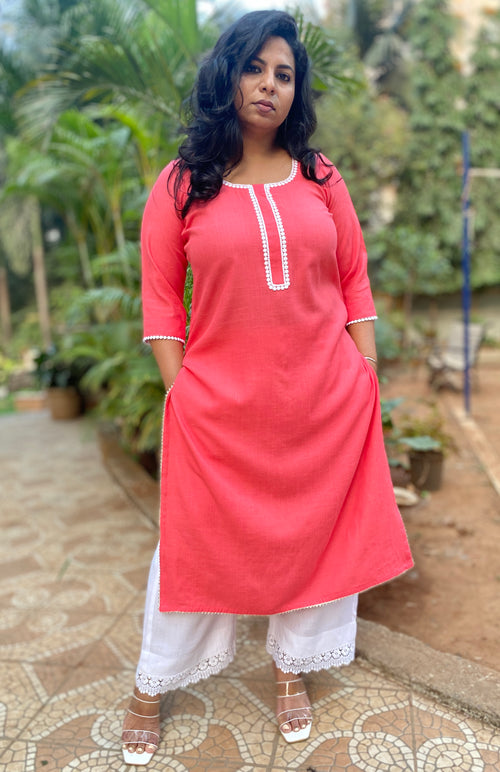 JIA - Only Kurta - Peach soft cotton