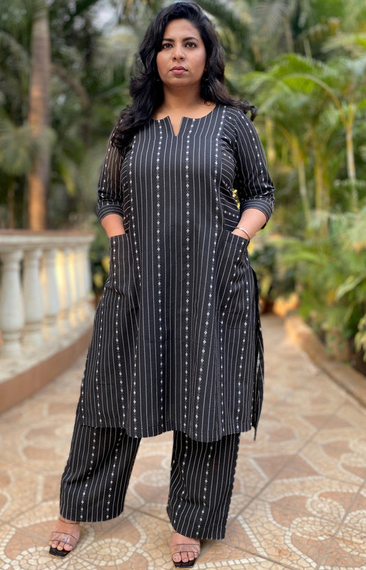 ALIA - CO-ORD SET - Black dobby weave cotton
