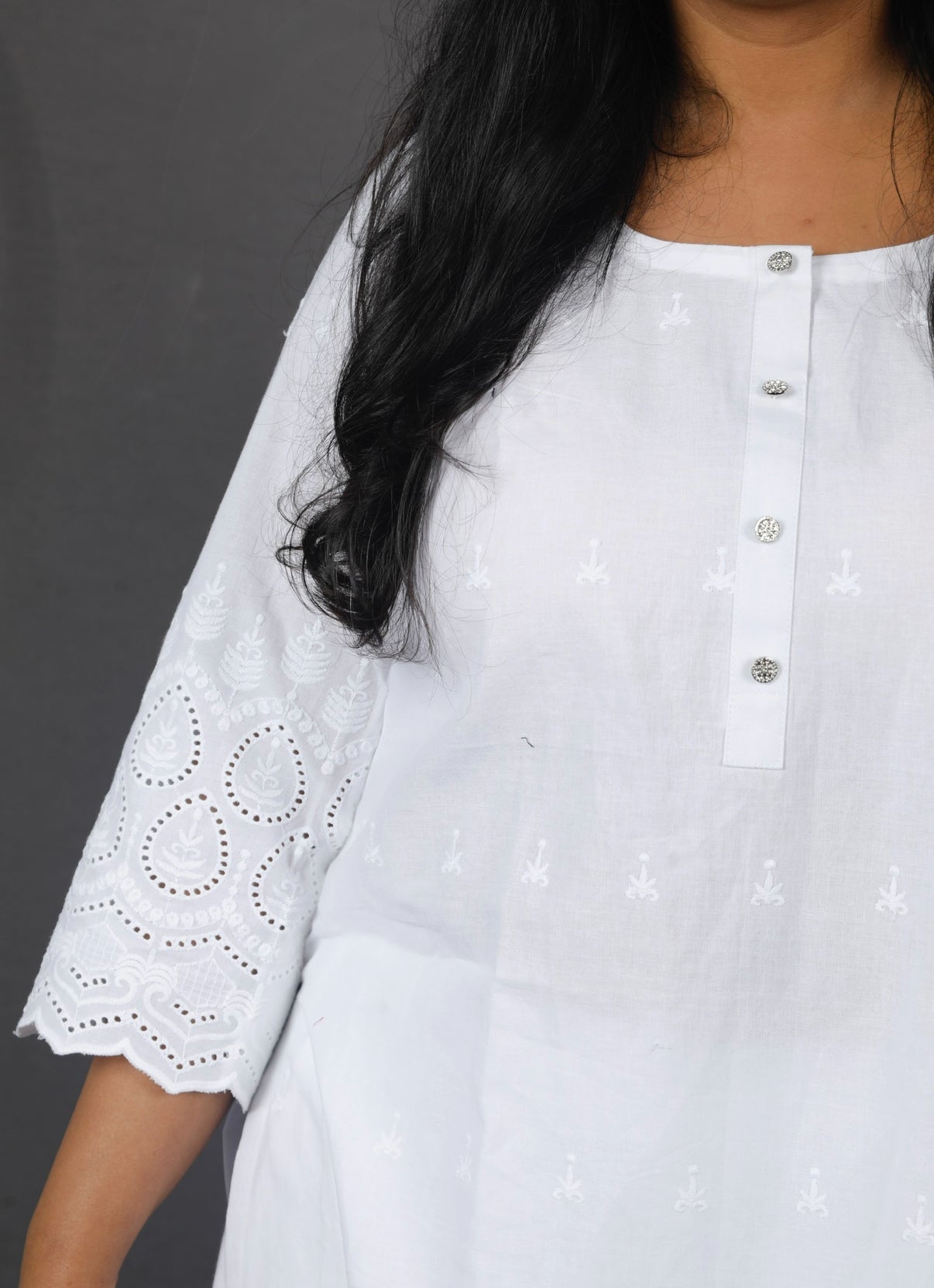 Ruhani - Set - Pure cotton with schiffli embroidery - White - dupatta optional