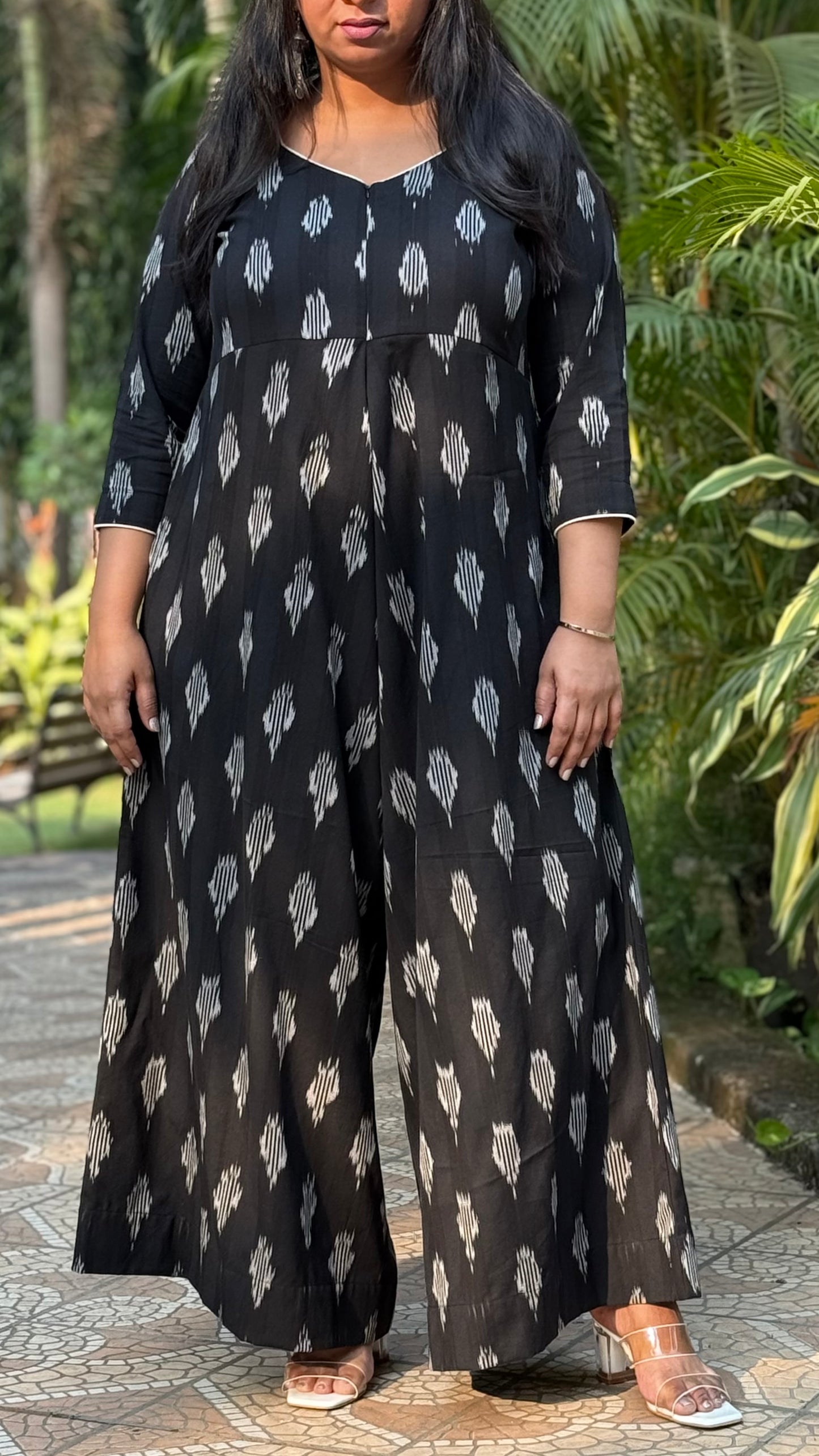 AFREEN - JUMPSUIT - Black Ikkat cotton
