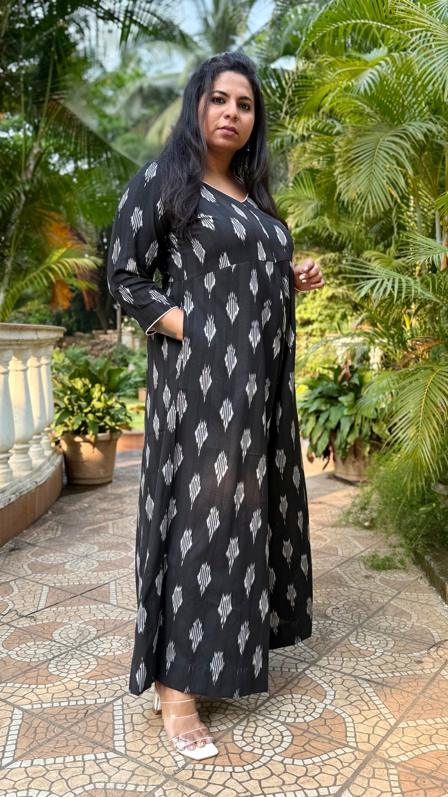 AFREEN - JUMPSUIT - Black Ikkat cotton