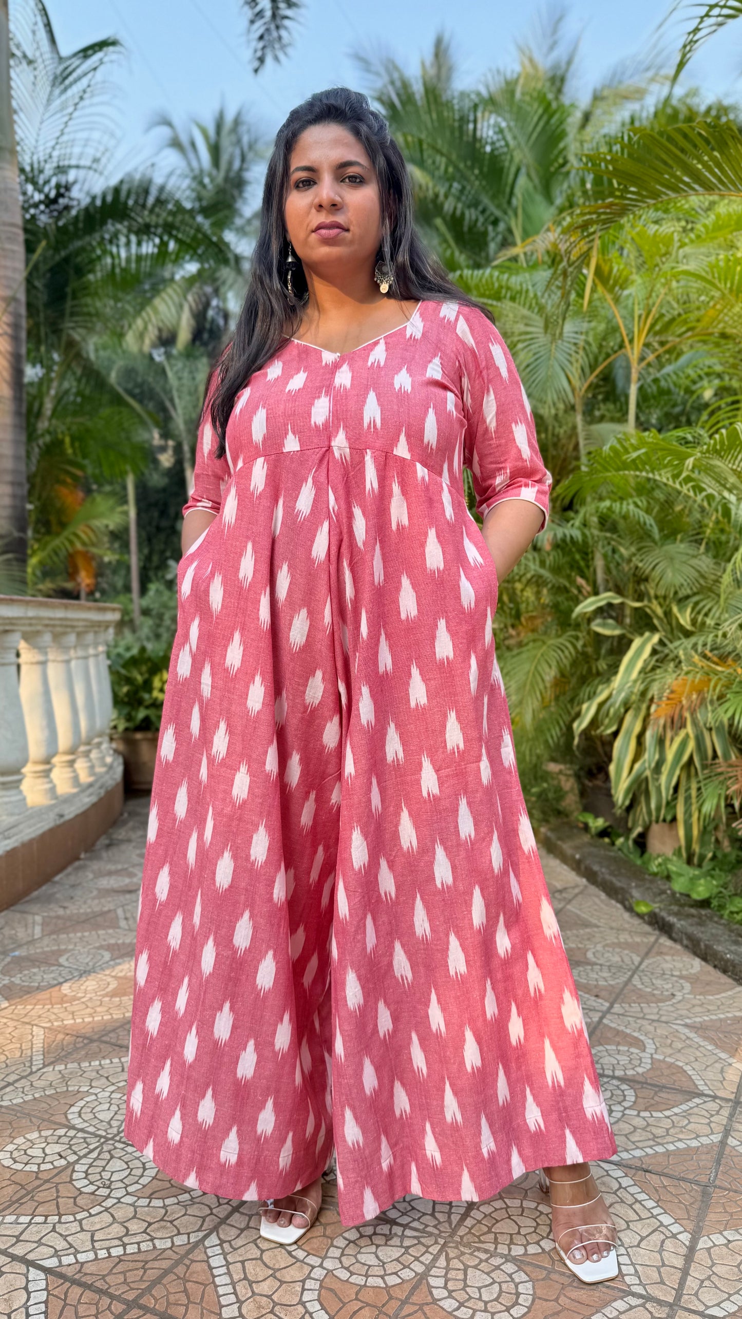 AFREEN - JUMPSUIT - Peach Ikkat cotton