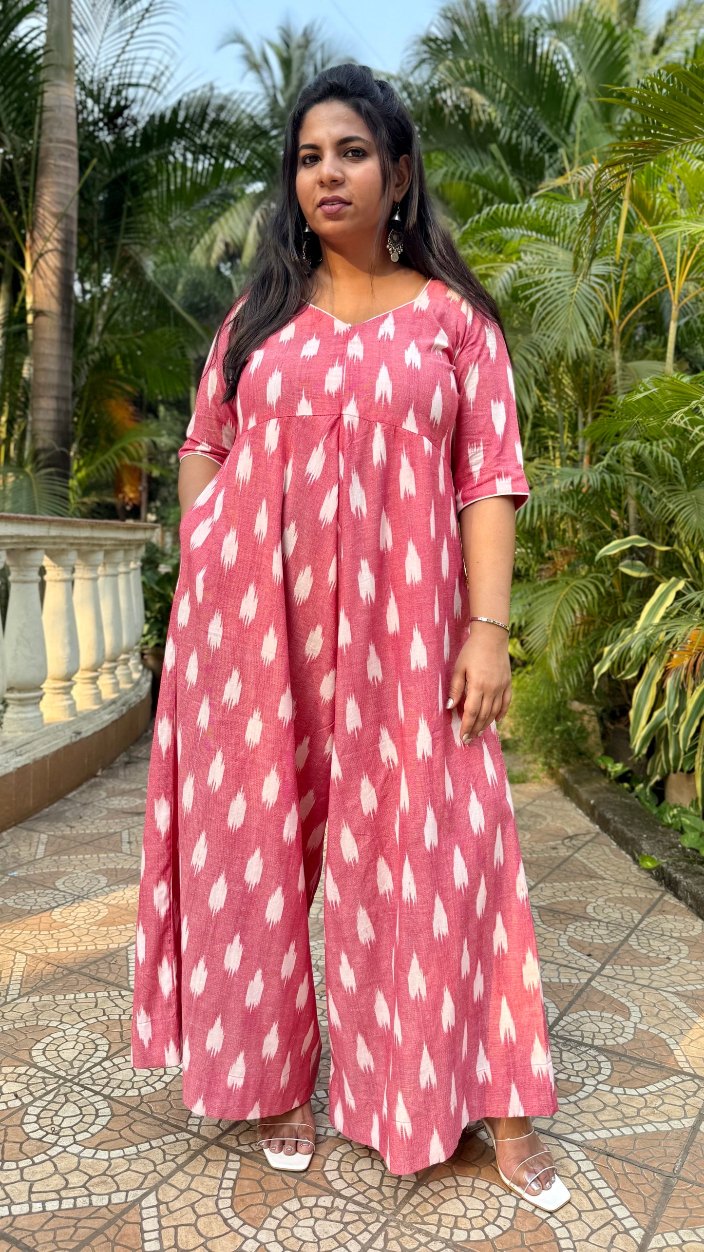 AFREEN - JUMPSUIT - Peach Ikkat cotton