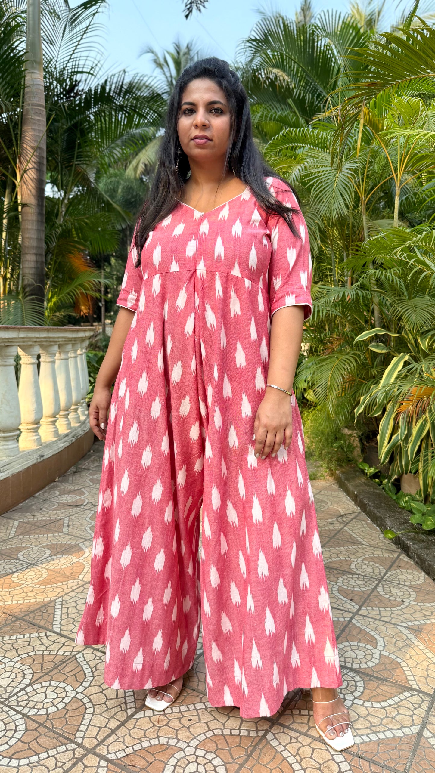 AFREEN - JUMPSUIT - Peach Ikkat cotton