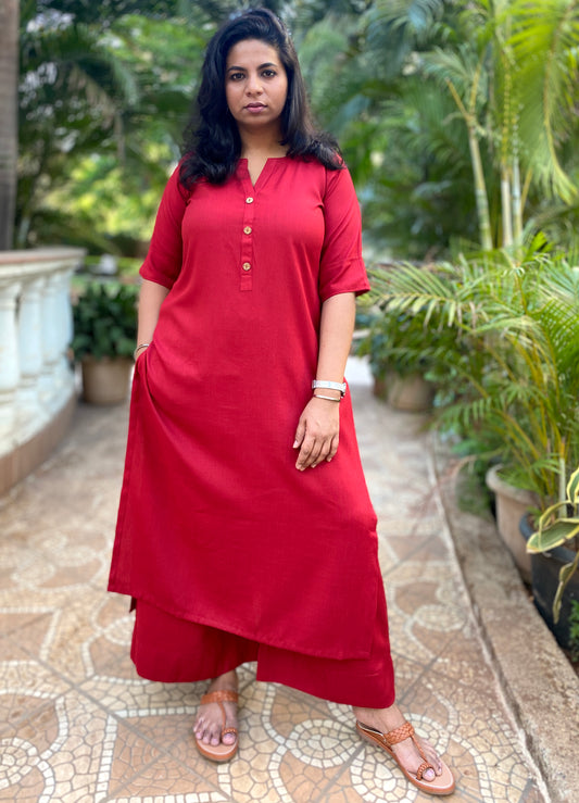 AMMU - KURTA AND PANT SET - Maroon