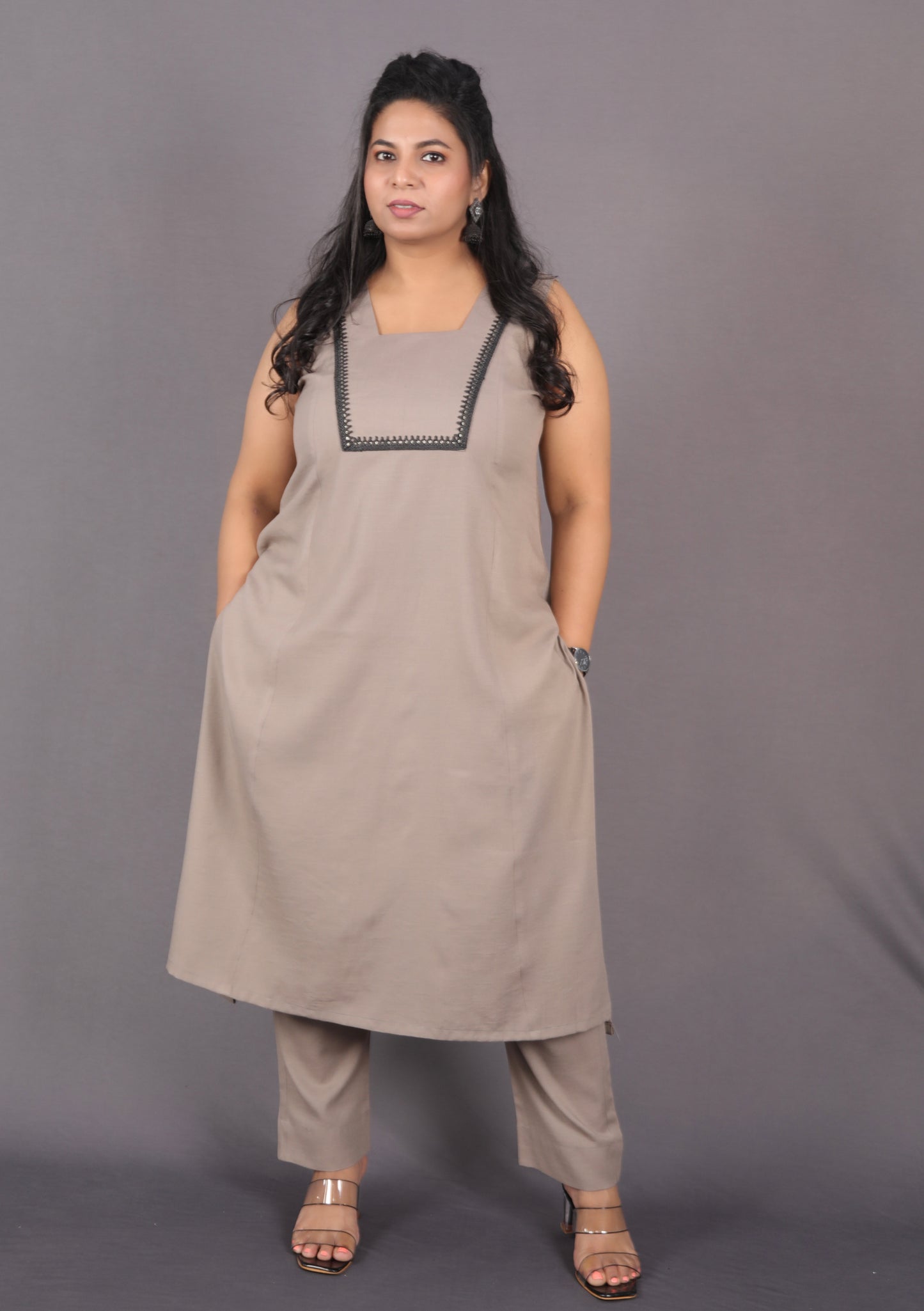 INAYA - Buy Kurta or Full Set - Soft Cotton - Mud Grey