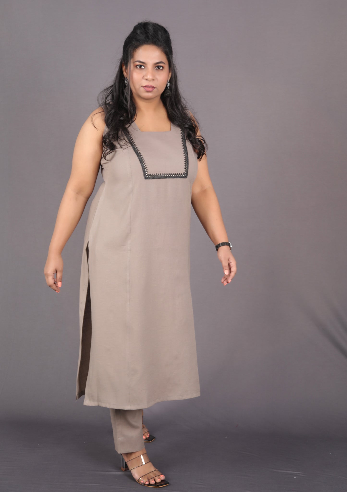 INAYA - Buy Kurta or Full Set - Soft Cotton - Mud Grey