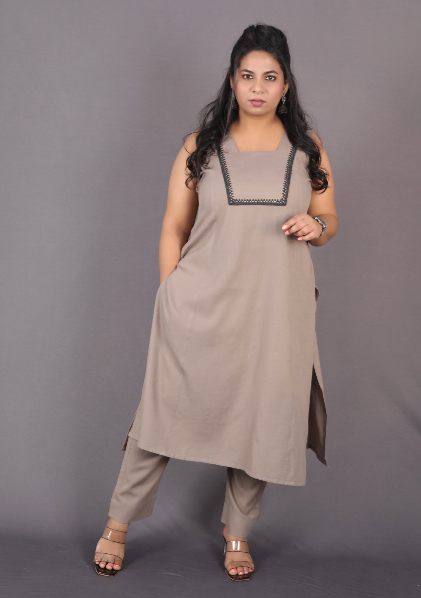 INAYA - Buy Kurta or Full Set - Soft Cotton - Mud Grey