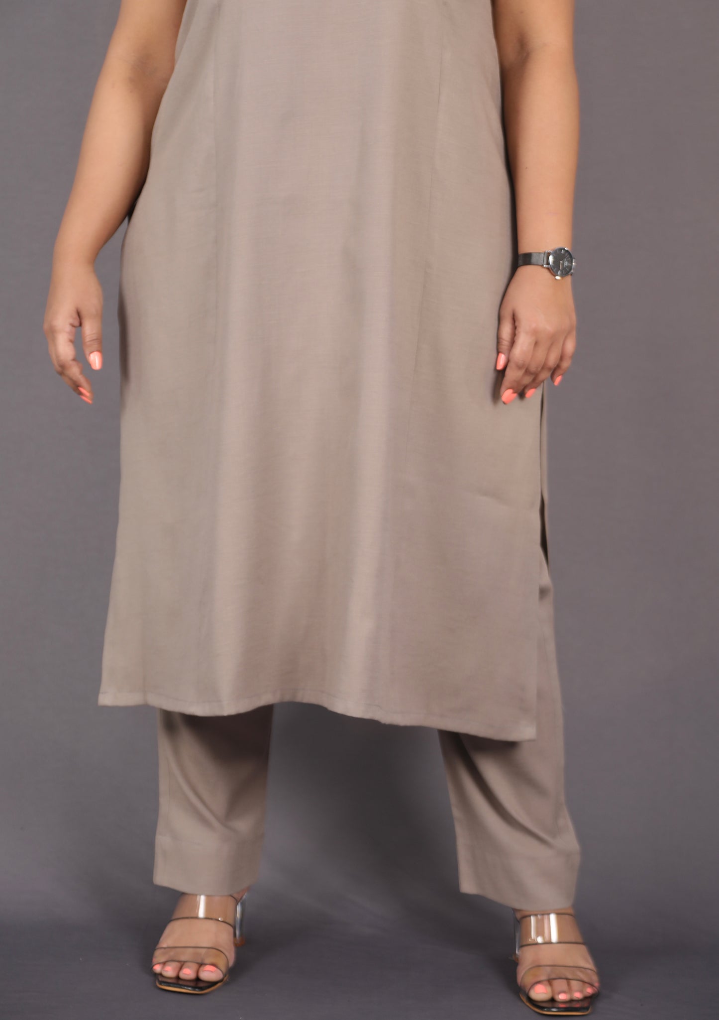 INAYA - Buy Kurta or Full Set - Soft Cotton - Mud Grey