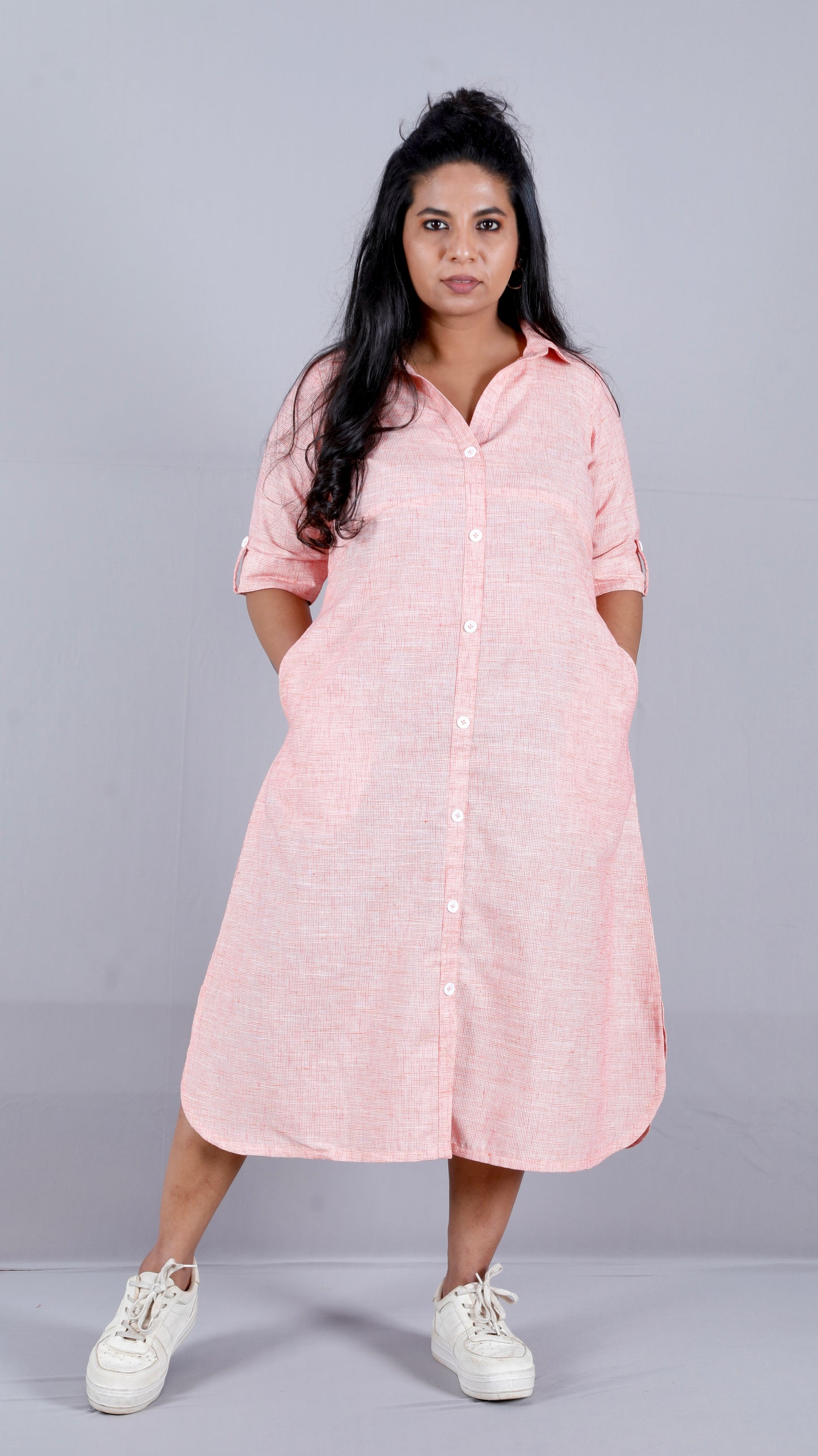 Lily Shirt dress - Red - Textured Cotton