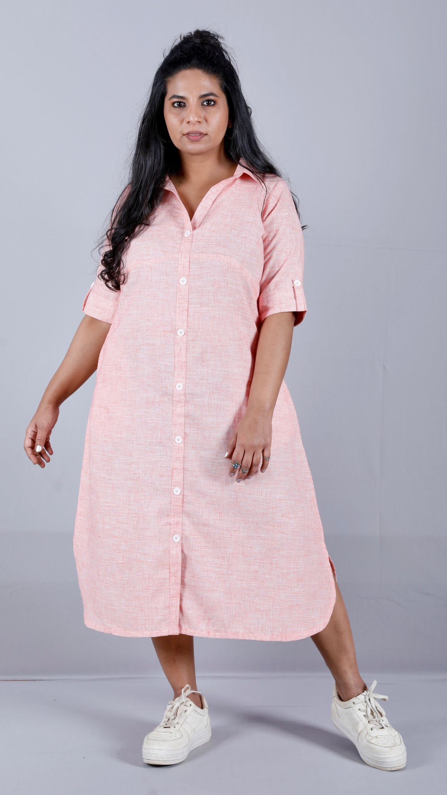Lily Shirt dress - Red - Textured Cotton