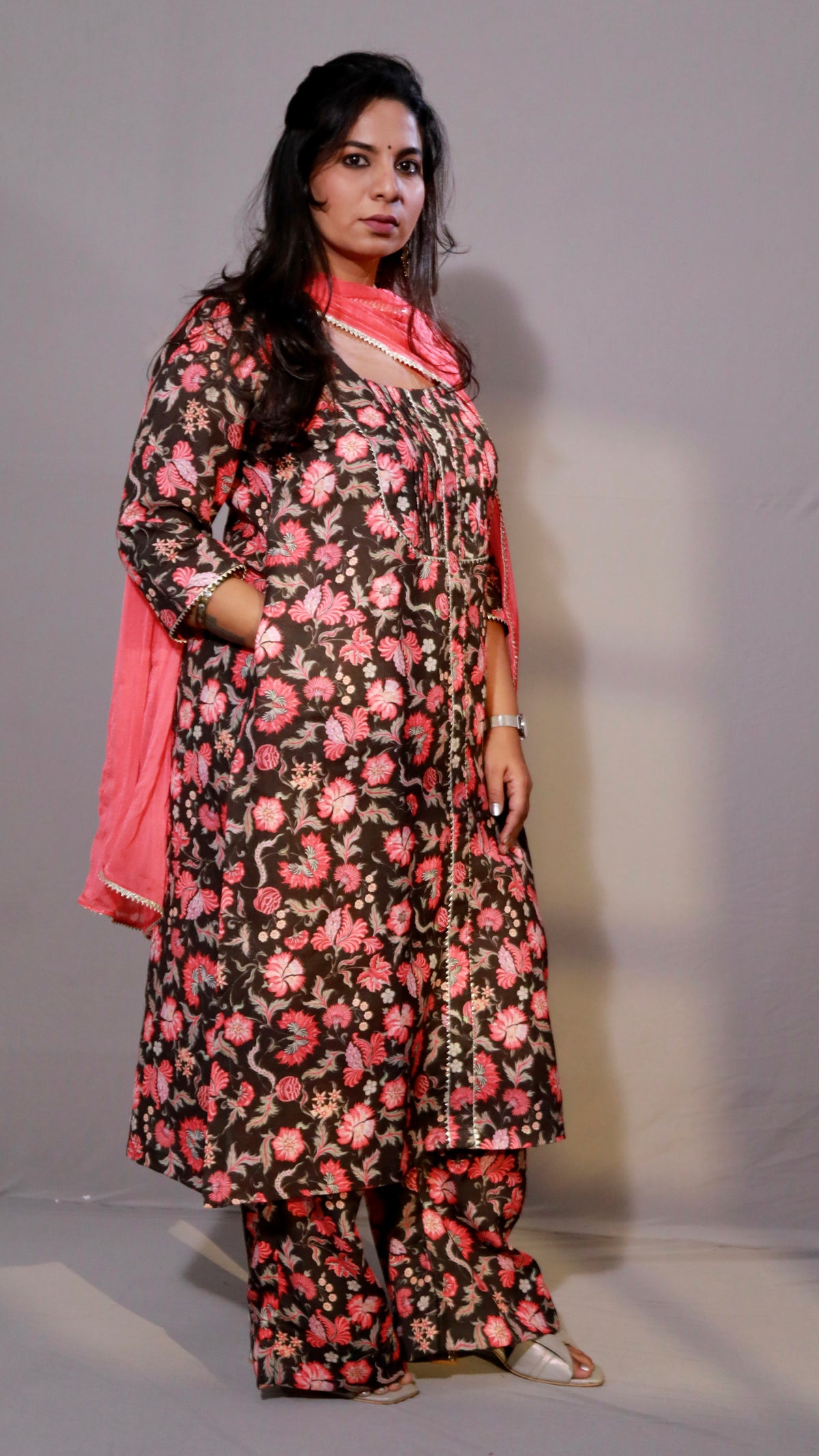 Gulzar -3 pc set - Linen cotton - Black