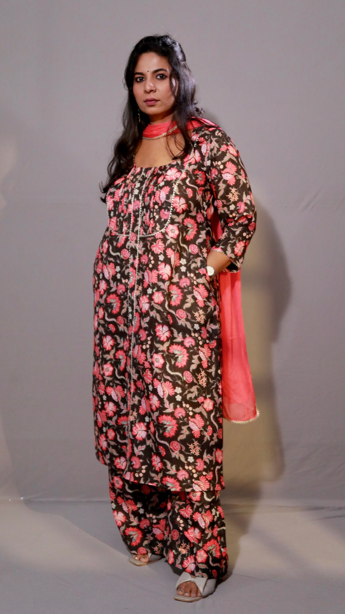 Gulzar -3 pc set - Linen cotton - Black