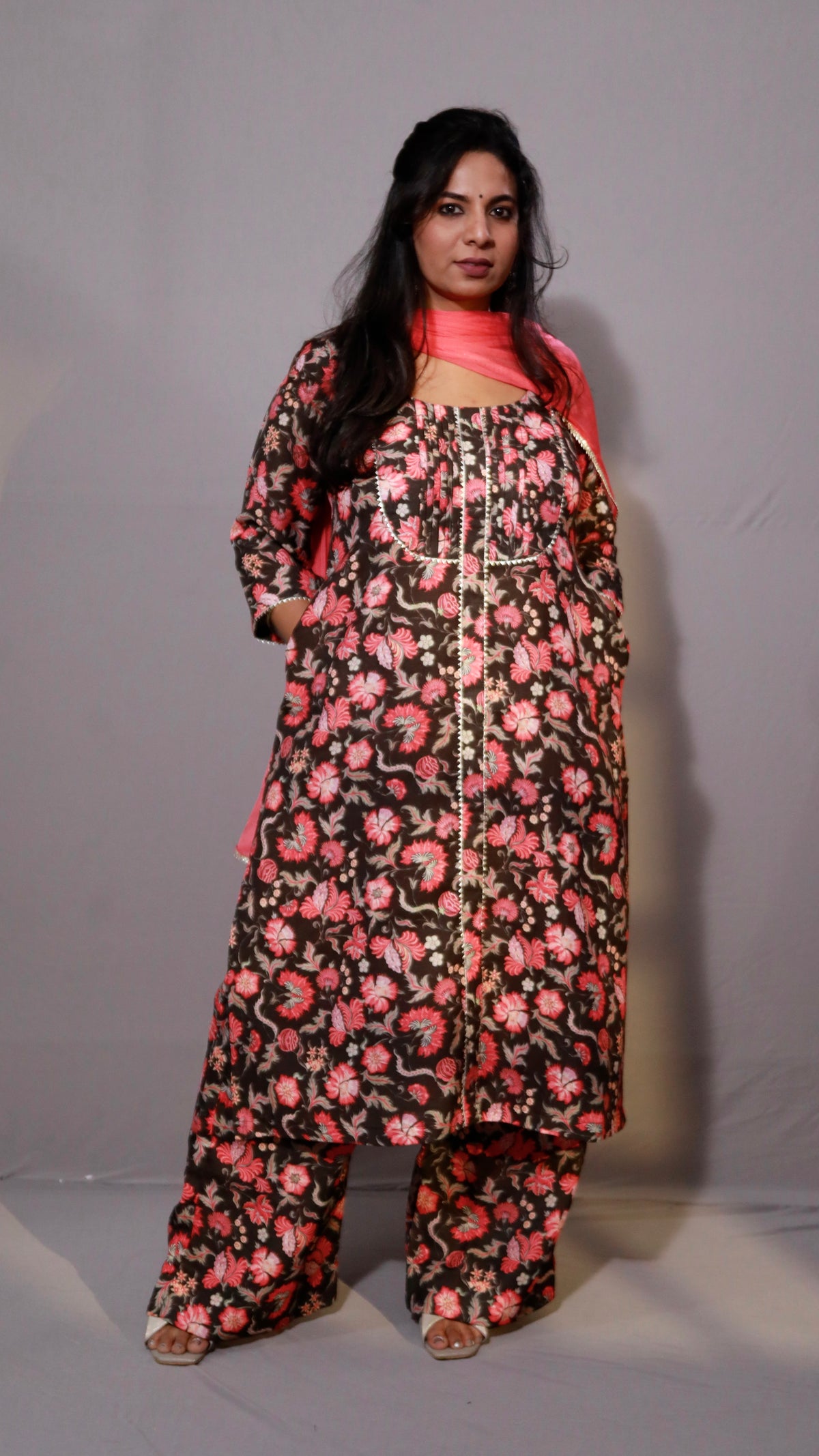 Gulzar -3 pc set - Linen cotton - Black