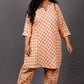 Veda - 2 pc set - Cotton Linen with thread work boti - Apricot Yellow