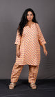 Veda - 2 pc set - Cotton Linen with thread work boti - Apricot Yellow