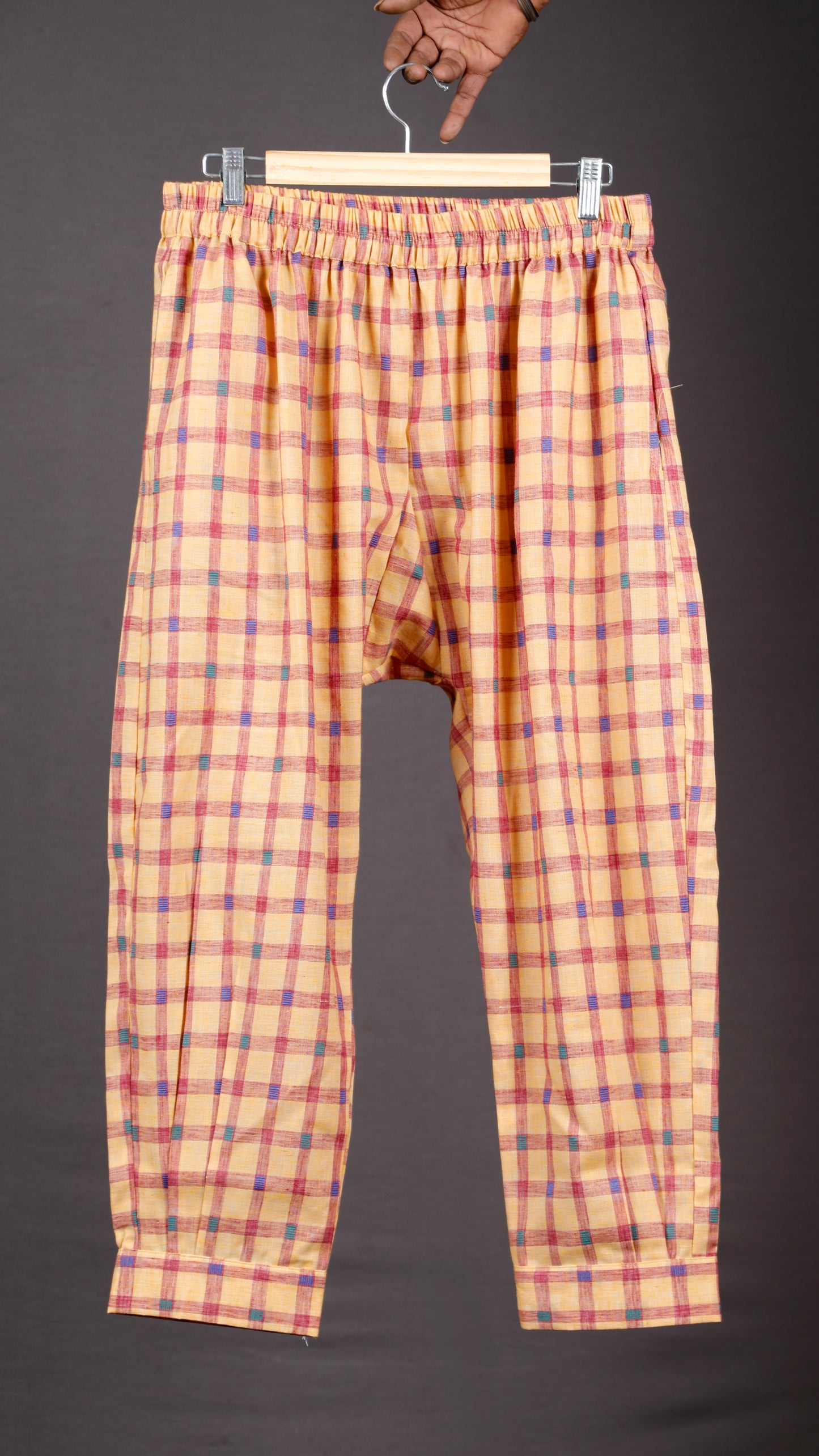 Veda - 2 pc set - Cotton Linen with thread work boti - Apricot Yellow