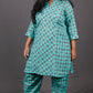 Veda - 2 pc set - Cotton Linen with thread work boti - Rama Green