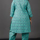 Veda - 2 pc set - Cotton Linen with thread work boti - Rama Green
