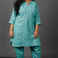Veda - 2 pc set - Cotton Linen with thread work boti - Rama Green
