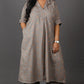 Samaa - Kurta Pant SET - Handloom cotton with thread work botti - Mud Grey