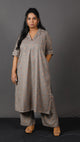 Samaa - Kurta Pant SET - Handloom cotton with thread work botti - Mud Grey