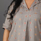Samaa - Kurta Pant SET - Handloom cotton with thread work botti - Mud Grey