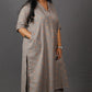 Samaa - Kurta Pant SET - Handloom cotton with thread work botti - Mud Grey