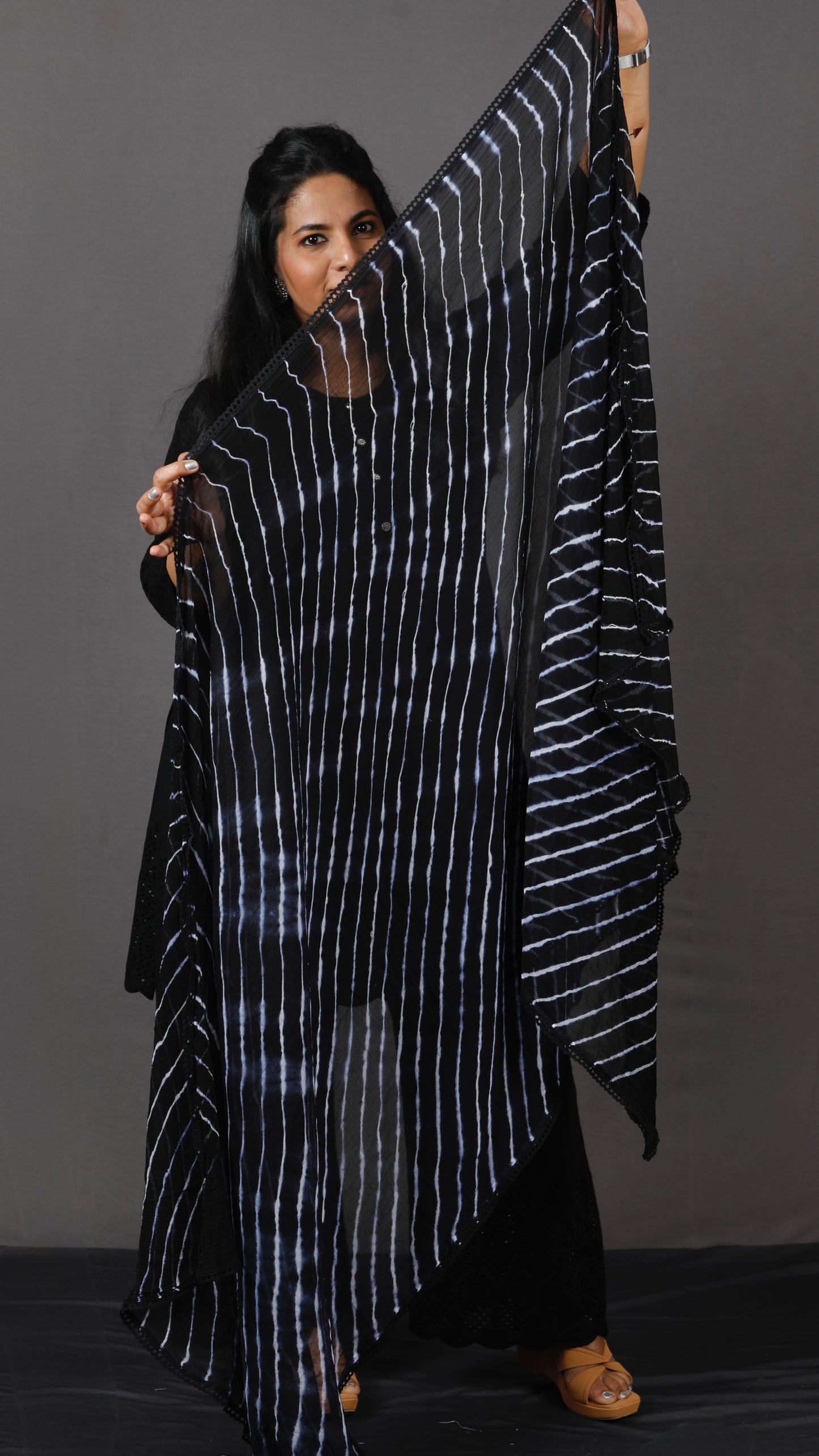 Ruhani - Set - Pure cotton with schiffli embroidery - Black - dupatta optional