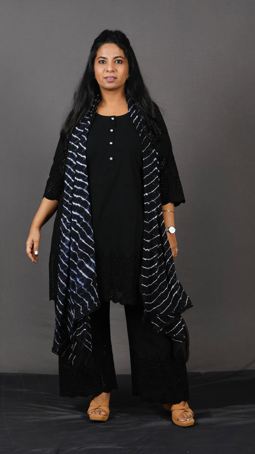 Ruhani - Set - Pure cotton with schiffli embroidery - Black - dupatta optional
