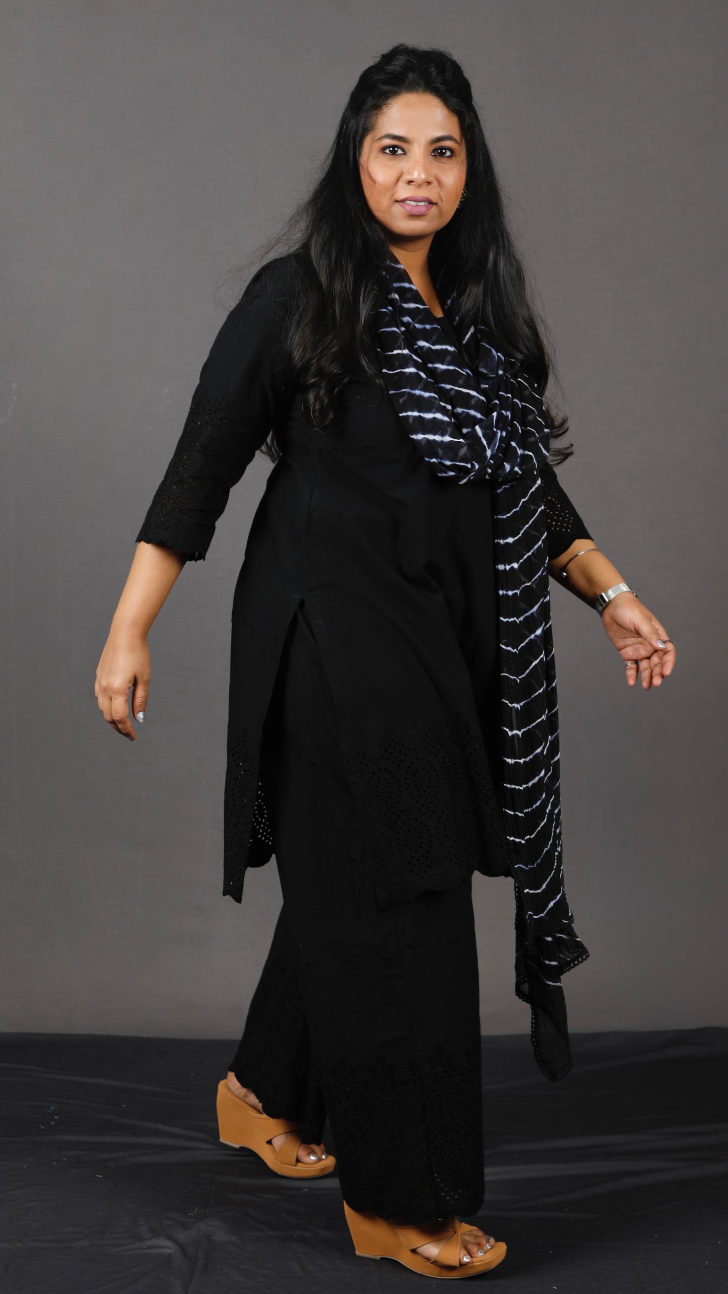 Ruhani - Set - Pure cotton with schiffli embroidery - Black - dupatta optional