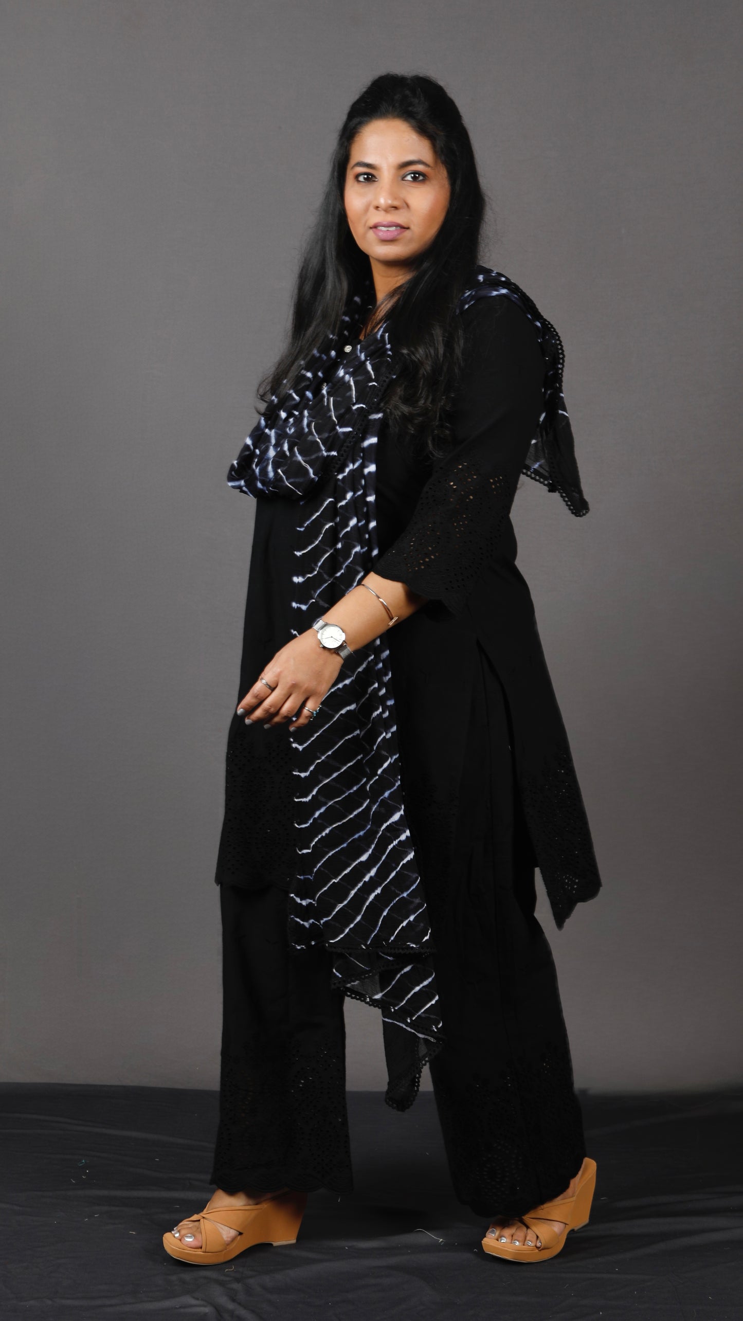 Ruhani - Set - Pure cotton with schiffli embroidery - Black - dupatta optional