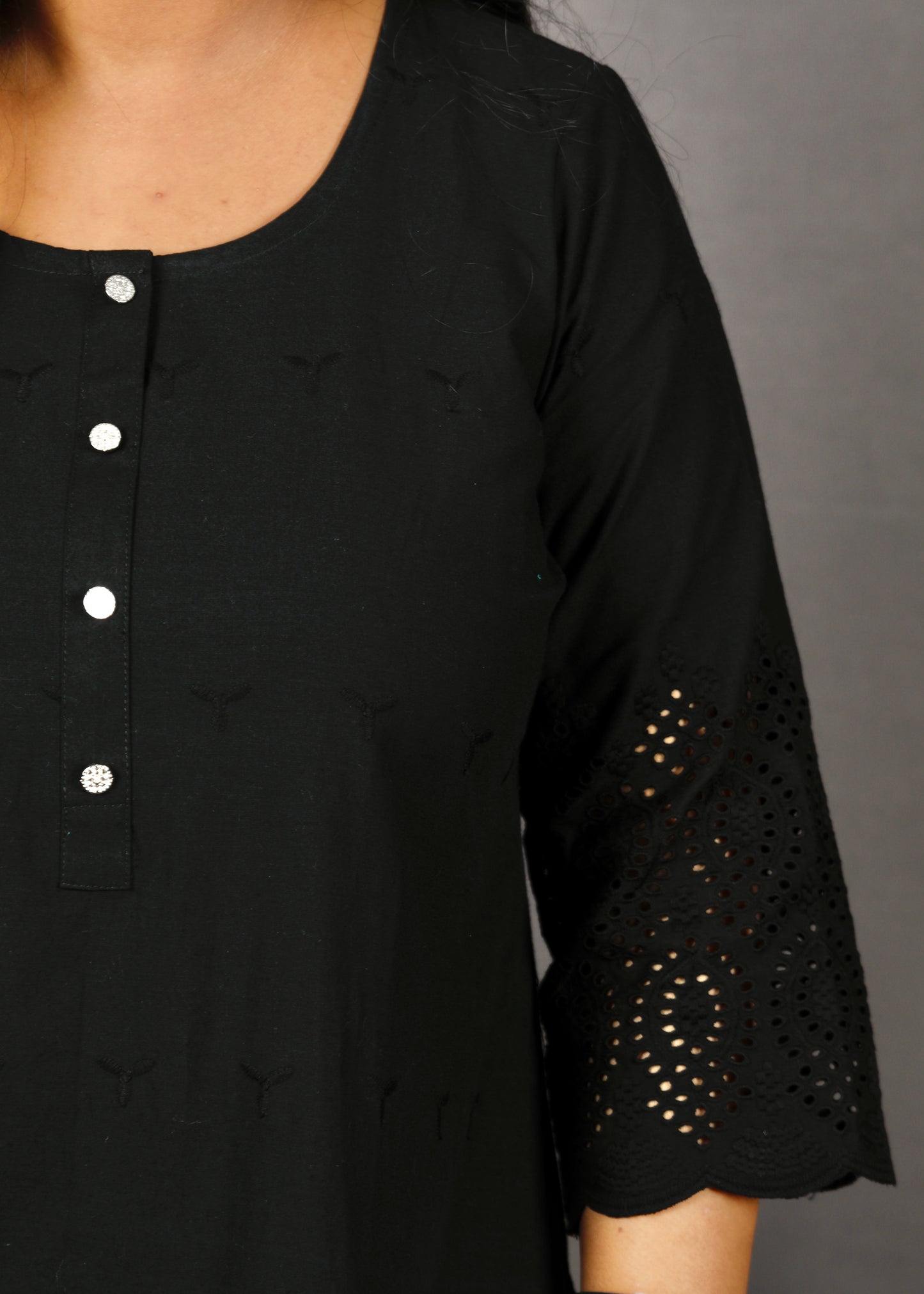 Ruhani - Set - Pure cotton with schiffli embroidery - Black - dupatta optional