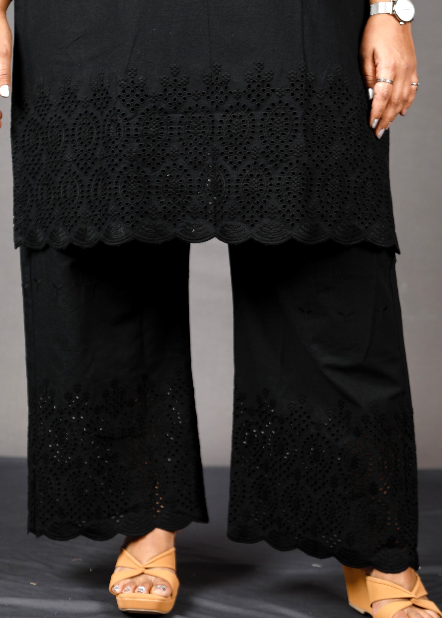 Ruhani - Set - Pure cotton with schiffli embroidery - Black - dupatta optional