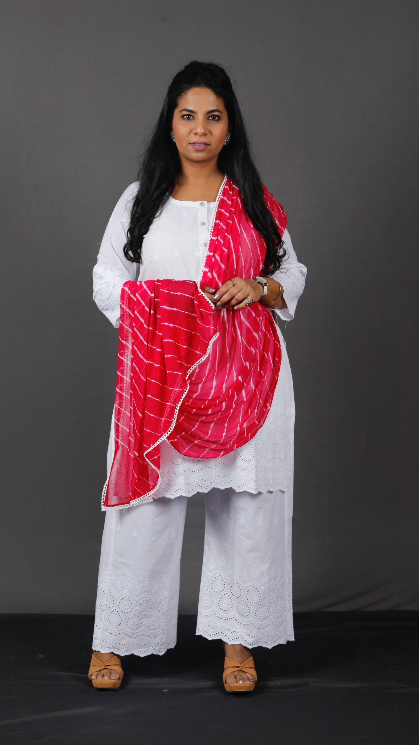 Ruhani - Set - Pure cotton with schiffli embroidery - White - dupatta optional