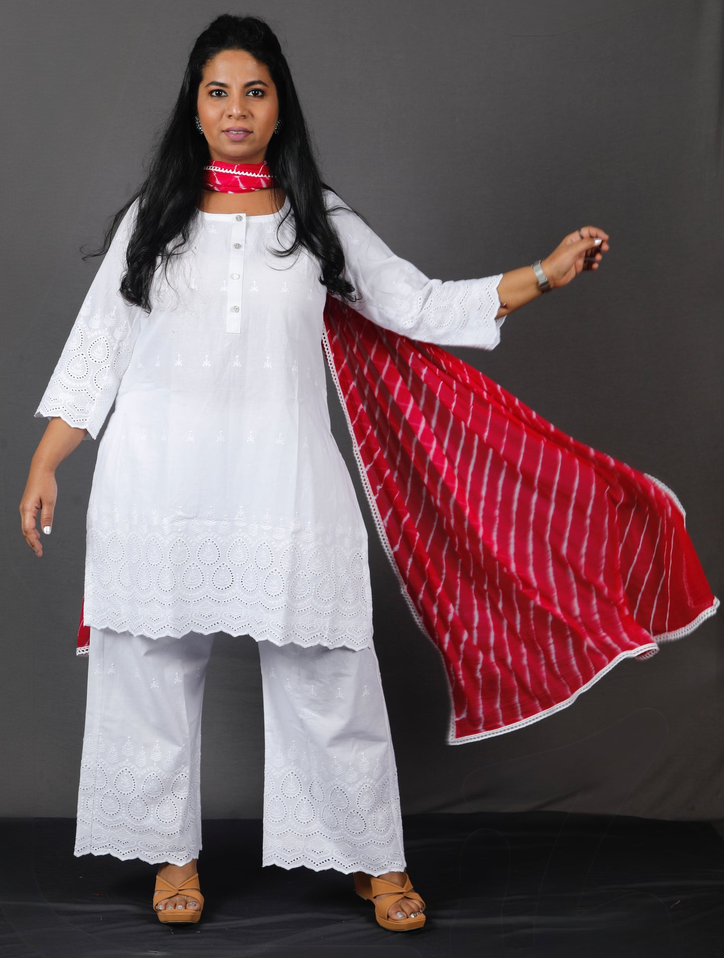 Ruhani - Set - Pure cotton with schiffli embroidery - White - dupatta optional
