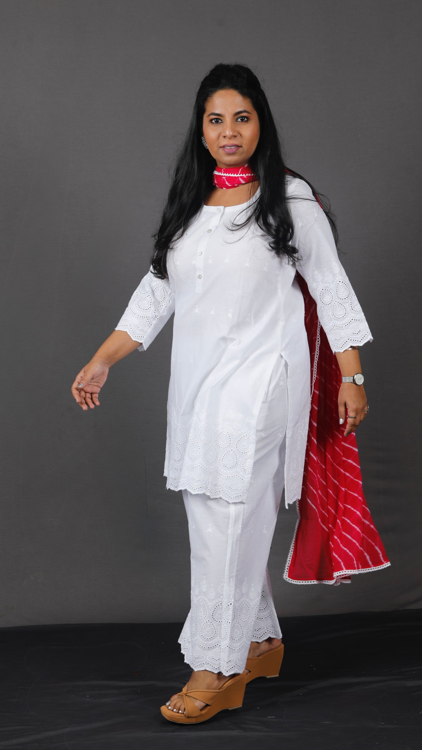 Ruhani - Set - Pure cotton with schiffli embroidery - White - dupatta optional