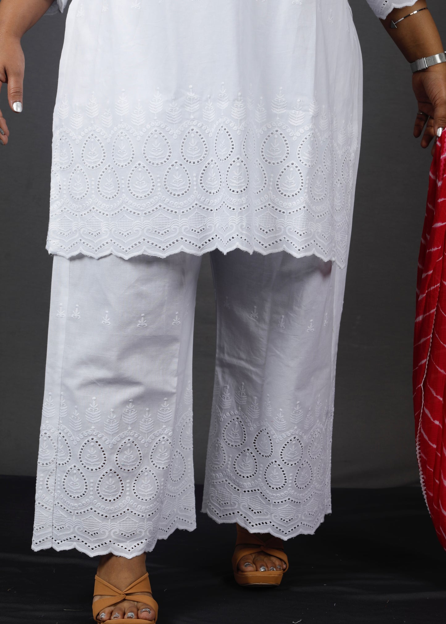 Ruhani - Set - Pure cotton with schiffli embroidery - White - dupatta optional