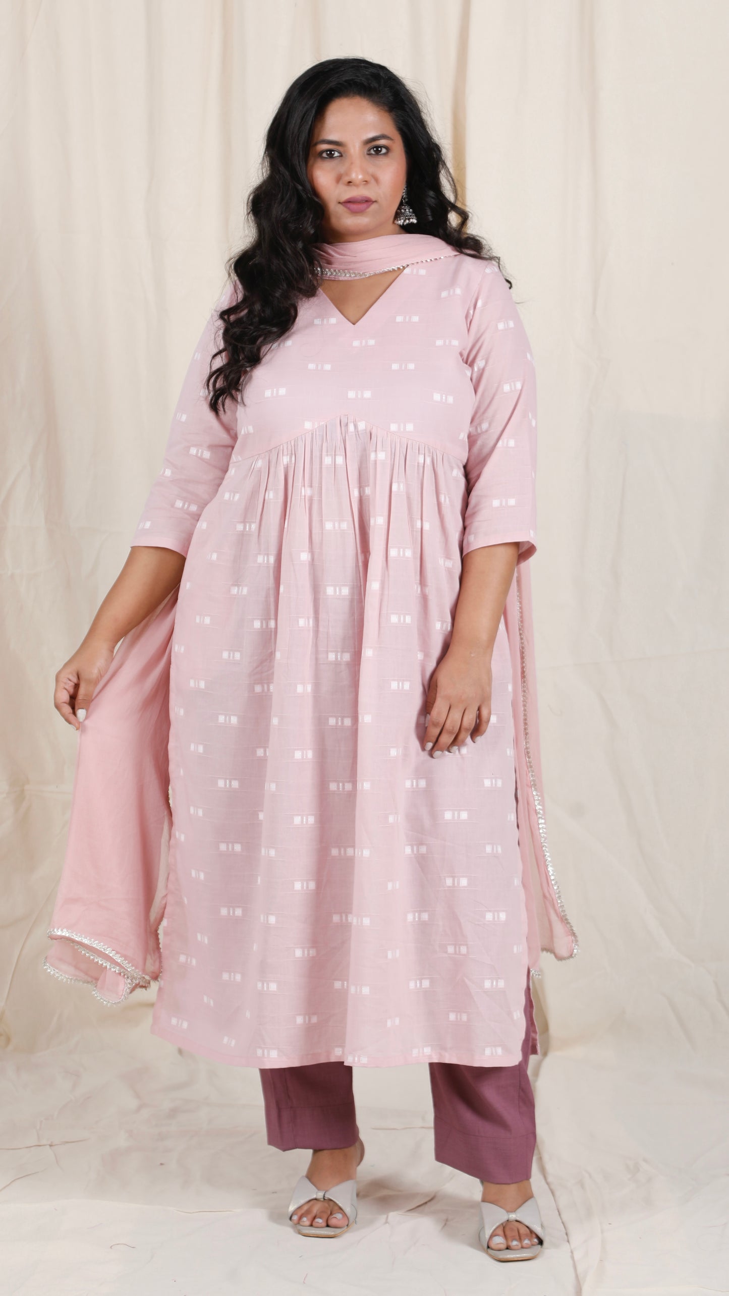 Ayra cords - Pink & Purple - Mul cotton with Soft cotton Pants + Chiffon dupatta Optional