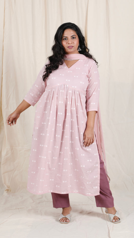 Ayra cords - Pink & Purple - Mul cotton with Soft cotton Pants + Chiffon dupatta Optional