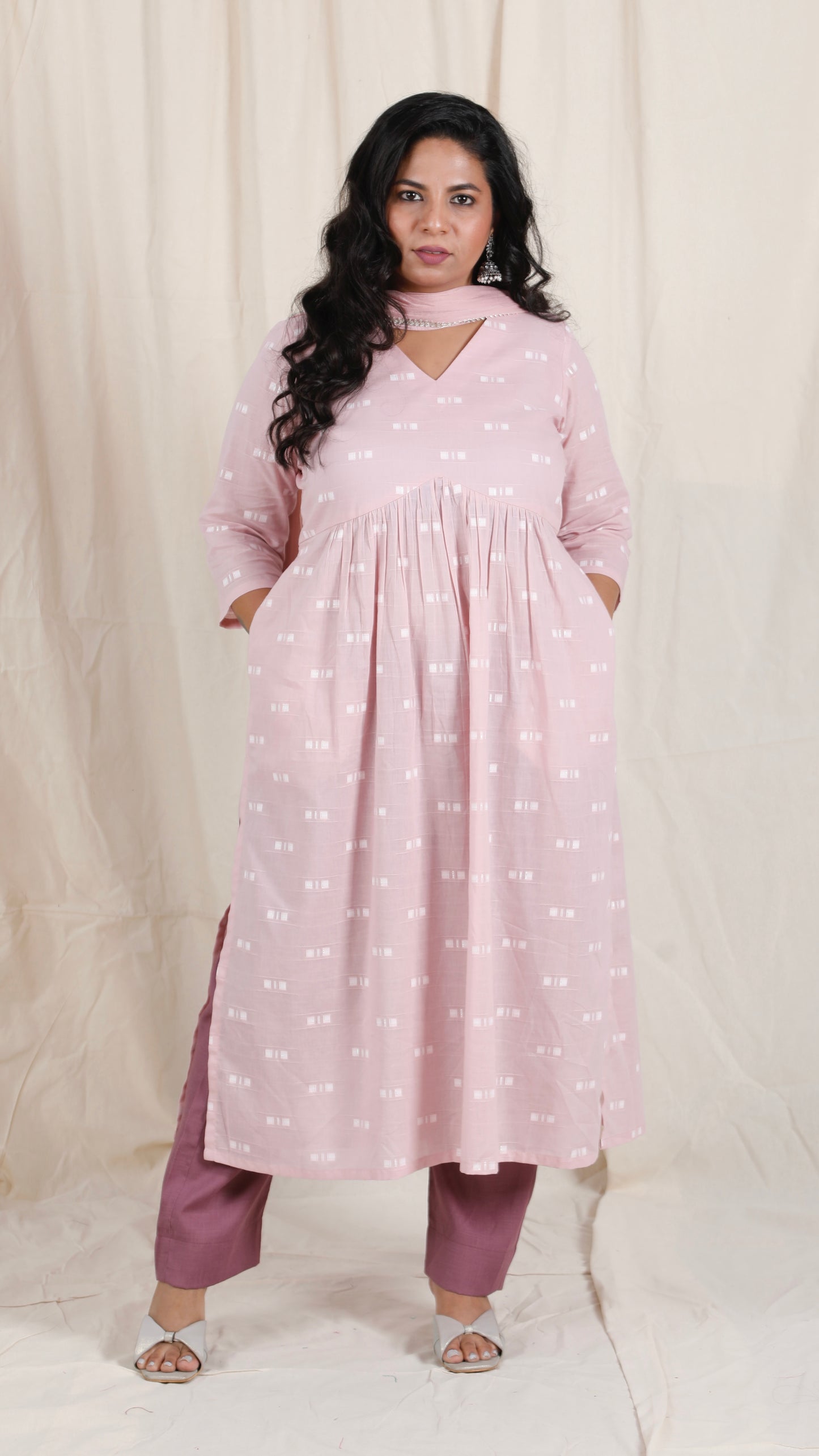 Ayra cords - Pink & Purple - Mul cotton with Soft cotton Pants + Chiffon dupatta Optional