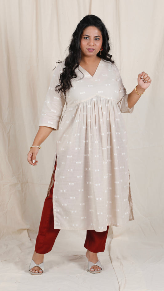 Ayra cords - Beige & Maroon - Mul cotton with Soft cotton Pants + Chiffon dupatta Optional