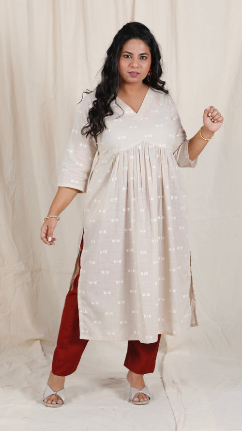 Ayra cords - Beige & Maroon - Mul cotton with Soft cotton Pants + Chiffon dupatta Optional