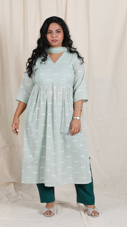 Ayra cords - Green - Mul cotton kurta with linning + Soft cotton Pants