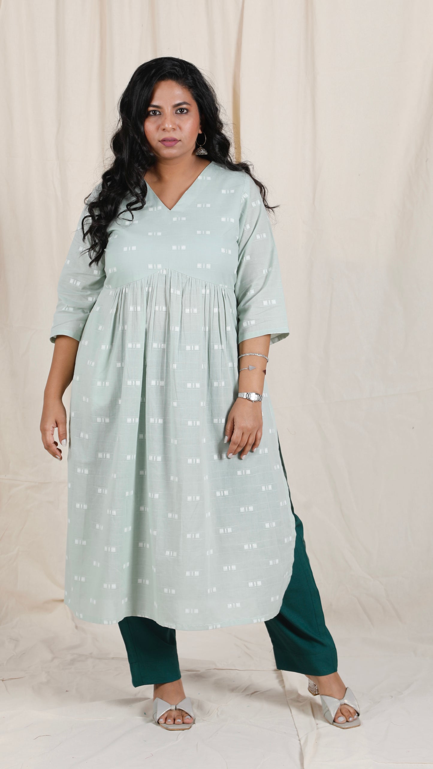 Ayra cords - Green - Mul cotton with Soft cotton Pants + Chiffon dupatta Optional