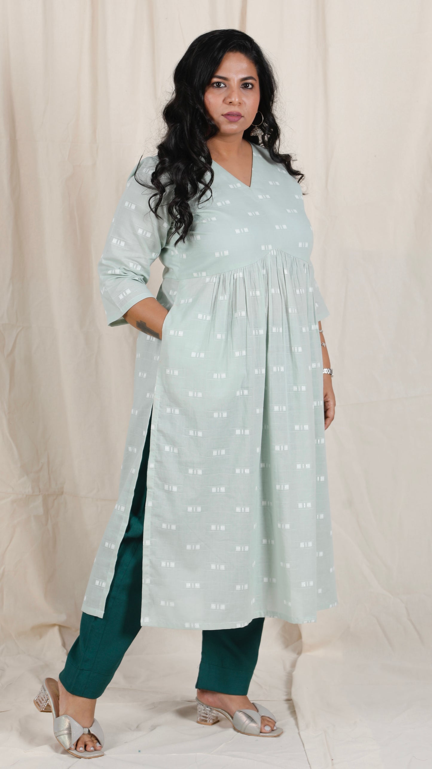 Ayra cords - Green - Mul cotton with Soft cotton Pants + Chiffon dupatta Optional