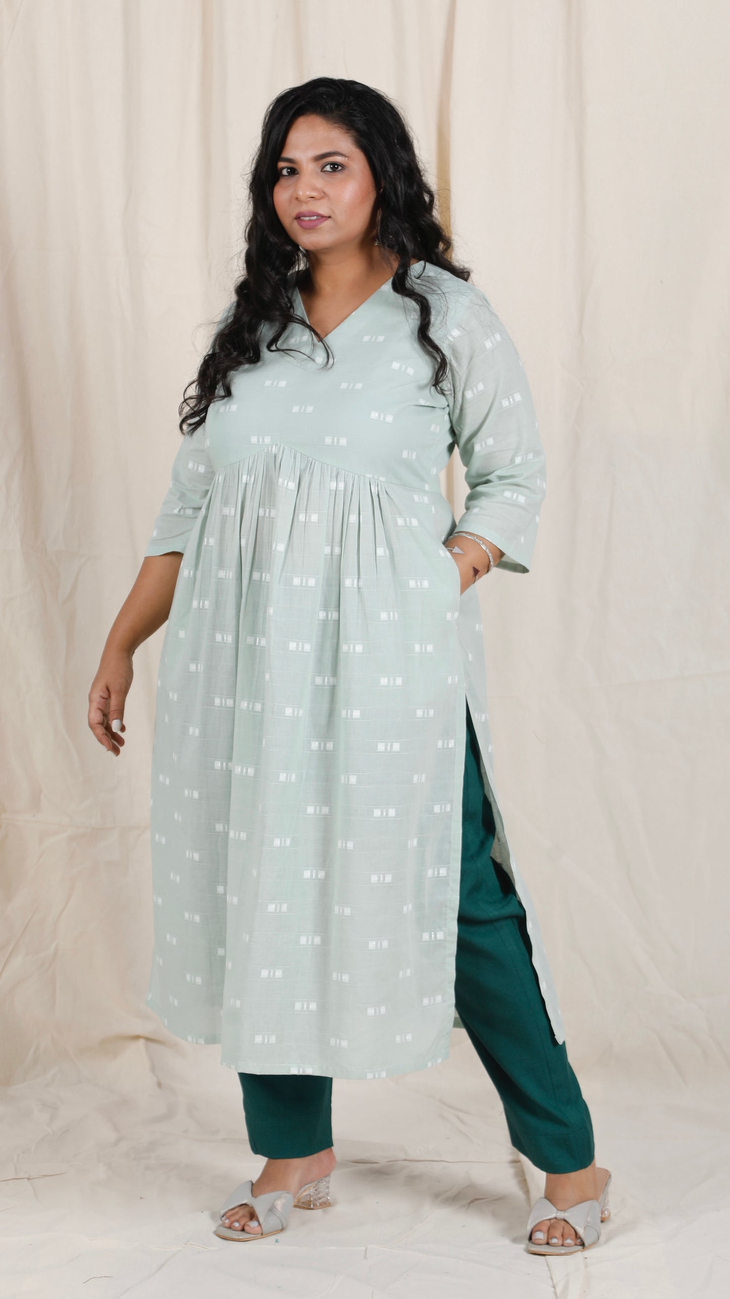 Ayra cords - Green - Mul cotton with Soft cotton Pants + Chiffon dupatta Optional
