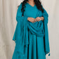Meher -3 pc - Peacock Green - Cotton Anarkali set + mul dupatta