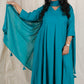 Meher -3 pc - Peacock Green - Cotton Anarkali set + mul dupatta